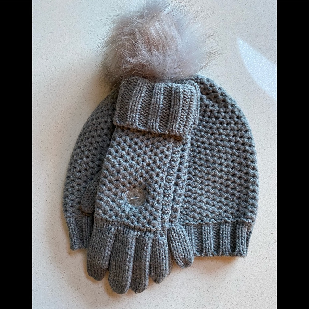 Knit Beanie Hat and Mitten Set
